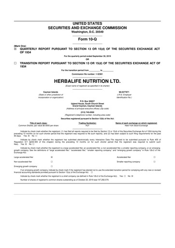 Thumbnail Herbalife 10-Q Quarterly Report FY2019 