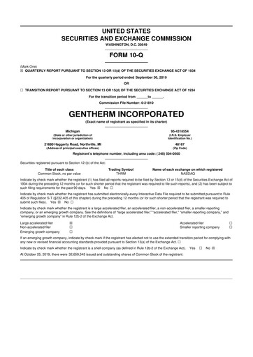 Vorschaubild Gentherm 10-Q Quartalsbericht 2019 