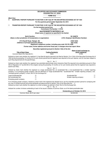 Thumbnail Martin Marietta Materials 10-Q Quarterly Report FY2019 