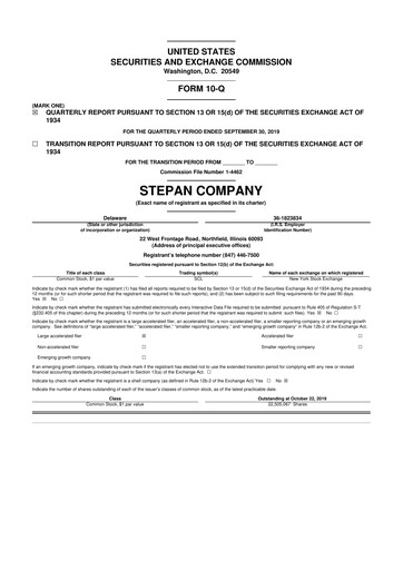 Thumbnail Stepan Company
 10-Q Quarterly Report FY2019 