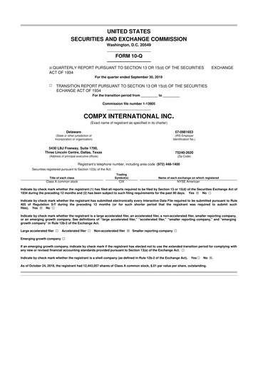Thumbnail CompX International 10-Q Quarterly Report FY2019 