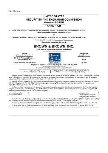 Thumbnail Brown & Brown
 10-Q Quarterly Report FY2019 