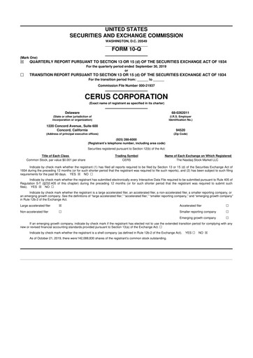 Thumbnail Cerus Corporation 10-Q Quarterly Report FY 