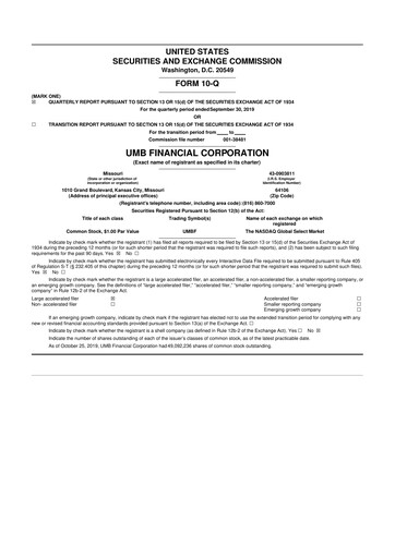 Thumbnail UMB Financial 10-Q Quarterly Report FY2019 