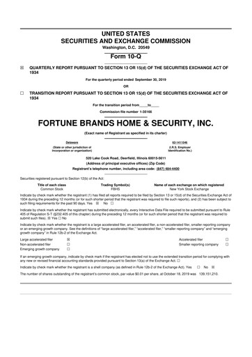 Thumbnail Fortune Brands Innovations 10-Q Quarterly Report FY2019 