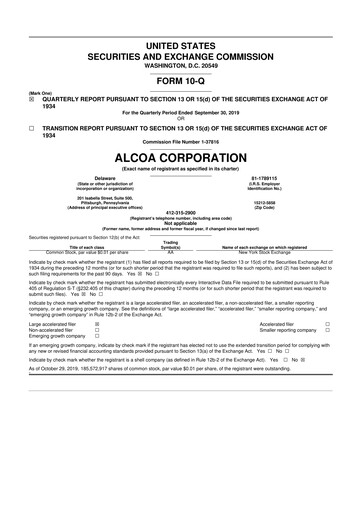 Miniature Alcoa 10-Q Rapport trimestriel 2019 