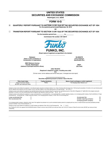 Miniature Funko
 10-Q Rapport trimestriel 2019 