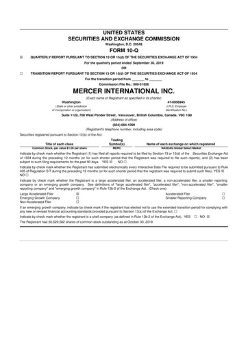 Thumbnail Mercer International 10-Q Quarterly Report FY2019 