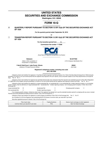 Vorschaubild Packaging Corporation of America
 10-Q Quartalsbericht 2019 