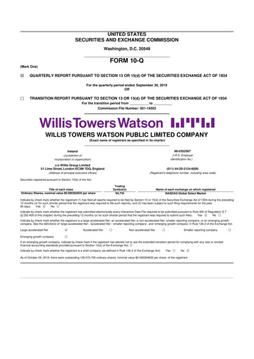 Thumbnail Willis Towers Watson  10-Q Quarterly Report FY 