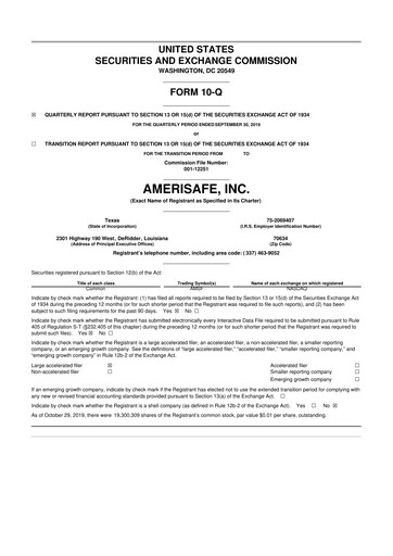 Thumbnail AMERISAFE 10-Q Quarterly Report FY2019 