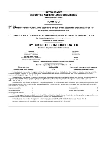 Thumbnail Cytokinetics
 10-Q Quarterly Report FY2019 