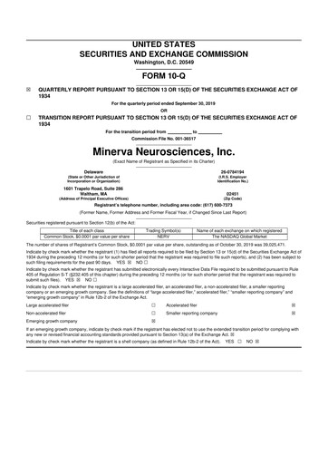Vorschaubild Minerva Neurosciences
 10-Q Quartalsbericht  