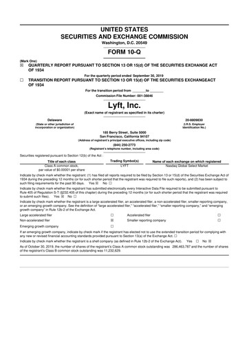 Thumbnail Lyft 10-Q Quarterly Report FY2019 