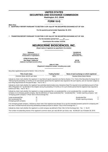 Thumbnail Neurocrine Biosciences
 10-Q Quarterly Report FY2019 