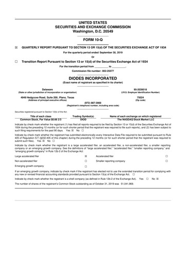 Thumbnail Diodes Incorporated 10-Q Quarterly Report FY2019 