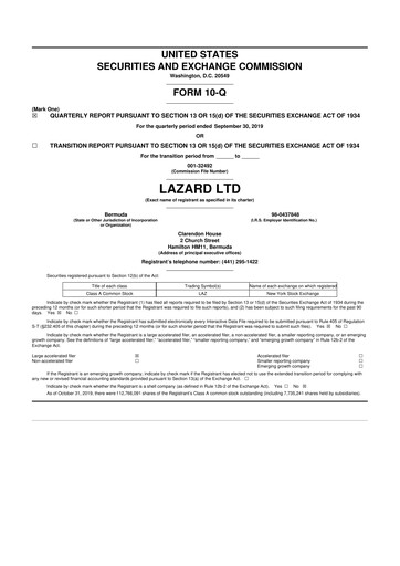 Thumbnail Lazard 10-Q Quarterly Report FY2019 
