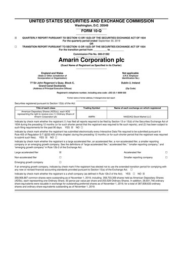 Thumbnail Amarin Corporation
 10-Q Quarterly Report FY 
