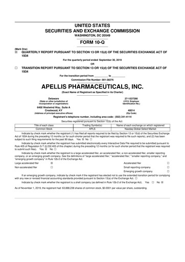 Thumbnail Apellis Pharmaceuticals 10-Q Quarterly Report FY2019 