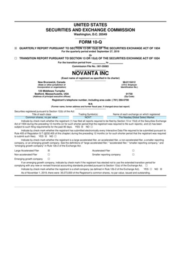 Miniature Novanta 10-Q Rapport trimestriel 2019 