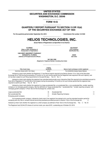 Thumbnail Helios Technologies 10-Q Quarterly Report FY2019 