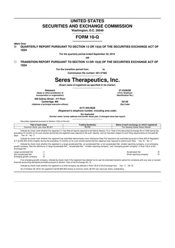 Thumbnail Seres Therapeutics 10-Q Quarterly Report FY2019 