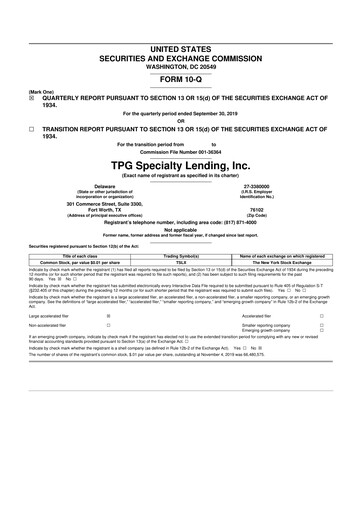Vorschaubild Sixth Street Specialty Lending 10-Q Quartalsbericht  