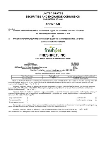 Vorschaubild Freshpet 10-Q Quartalsbericht 2019 