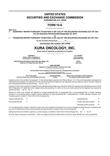 Thumbnail Kura Oncology
 10-Q Quarterly Report FY2019 