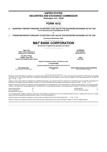 Thumbnail M&T Bank 10-Q Quarterly Report FY2019 