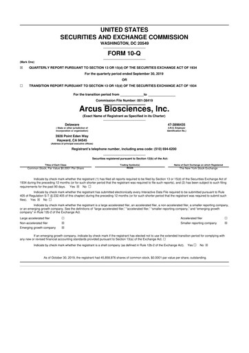 Thumbnail Arcus Biosciences
 10-Q Quarterly Report FY2019 