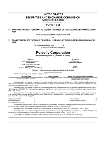 Thumbnail Potbelly Corporation 10-Q Quarterly Report FY2019 