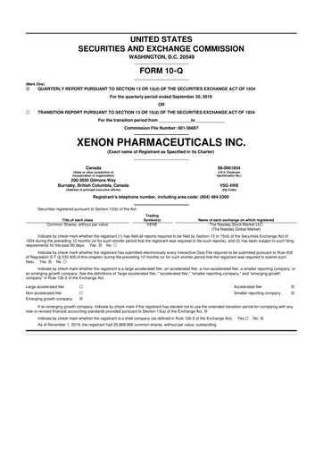 Thumbnail Xenon Pharmaceuticals 10-Q Quarterly Report FY2019 