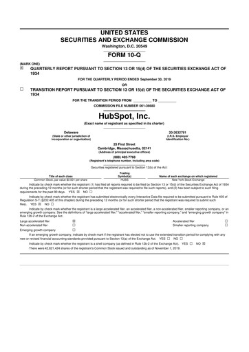 Vorschaubild HubSpot 10-Q Quartalsbericht 2019 