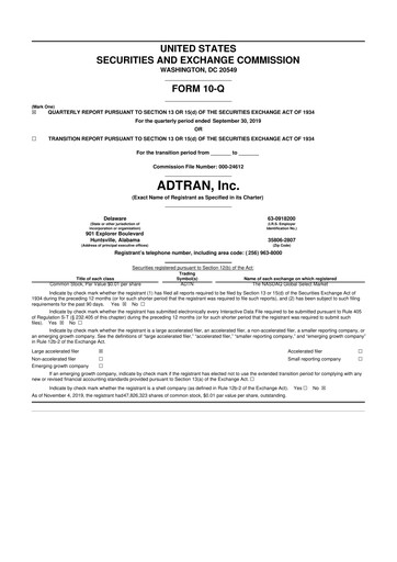 Thumbnail ADTRAN 10-Q Quarterly Report FY2019 