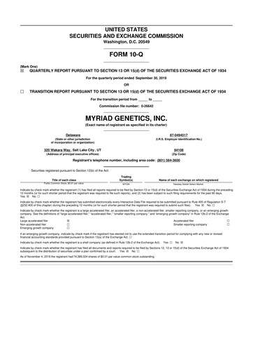 Thumbnail Myriad Genetics 10-Q Quarterly Report FY 