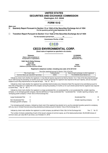 Thumbnail CECO Environmental
 10-Q Quarterly Report FY2019 