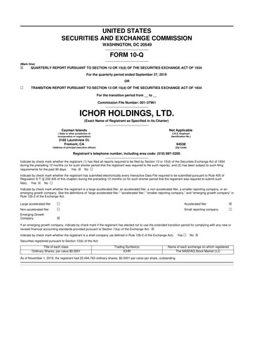 Thumbnail Ichor Systems 10-Q Quarterly Report FY2019 