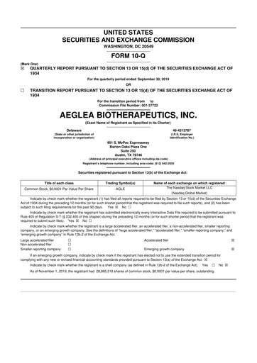 Miniature Spyre Therapeutics 10-Q Rapport trimestriel 2019 