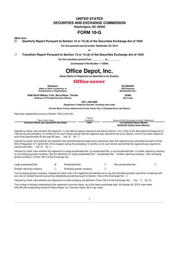 Thumbnail The ODP Corporation
 10-Q Quarterly Report FY2019 