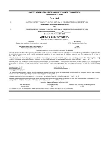 Miniature Amplify Energy
 10-Q Rapport trimestriel 2019 
