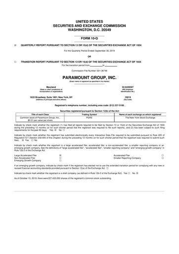 Vorschaubild Paramount Group 10-Q Quartalsbericht 2019 