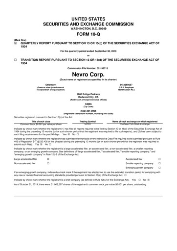Thumbnail Nevro
 10-Q Quarterly Report FY2019 