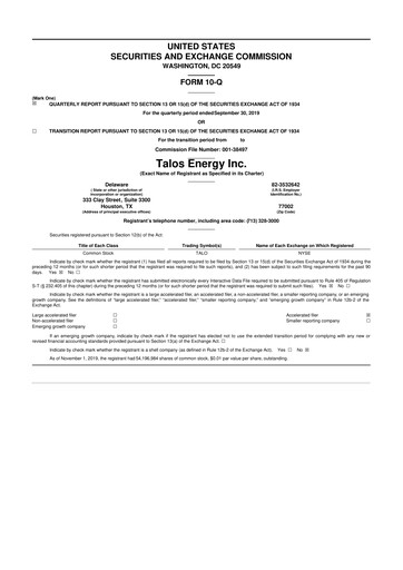 Thumbnail Talos Energy 10-Q Quarterly Report FY2019 