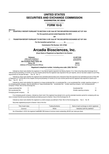 Thumbnail Arcadia Biosciences 10-Q Quarterly Report FY2019 