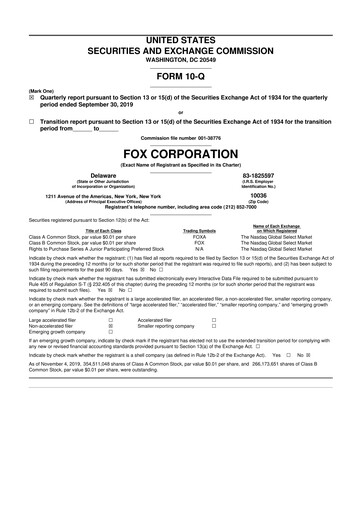 Thumbnail Fox Corporation 10-Q Quarterly Report FY2020 