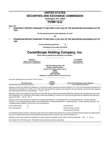 Miniature CommScope
 10-Q Rapport trimestriel 2019 