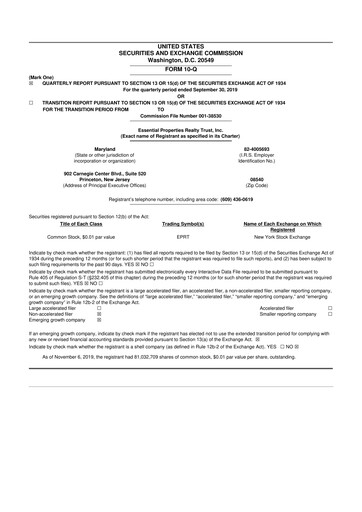 Miniature Essential Properties Realty Trust 10-Q Rapport trimestriel 2019 