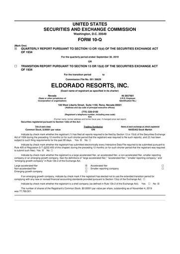 Thumbnail Caesars Entertainment
 10-Q Quarterly Report FY2019 