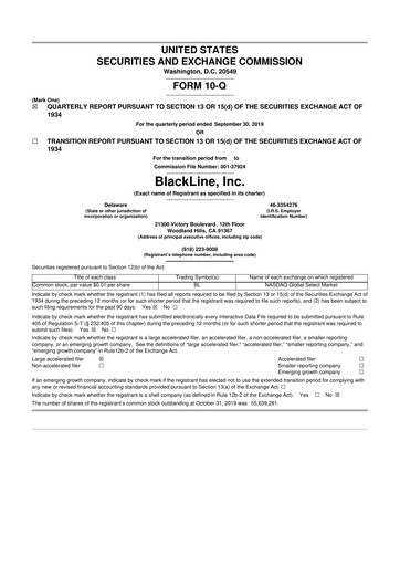 Miniature BlackLine 10-Q Rapport trimestriel 2019 